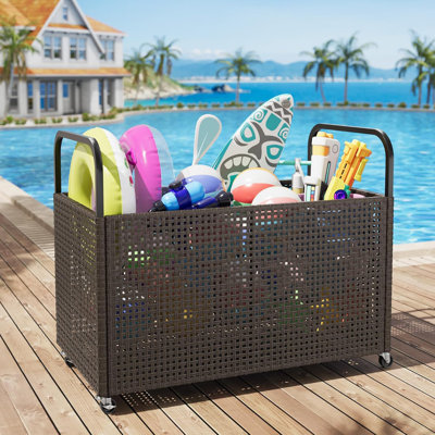 Pool Float Storage Cart, Mesh Rolling Organizer with Wheels, 45x24x36in Gray