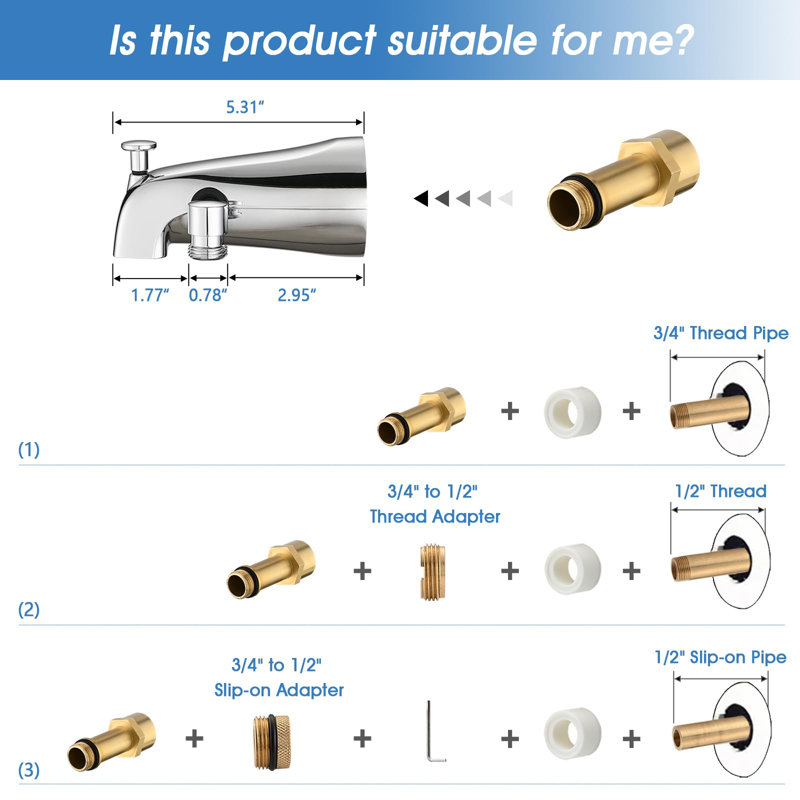 Showering Components Wall Mounted Tub Spout Trim with Diverter and Handshower
