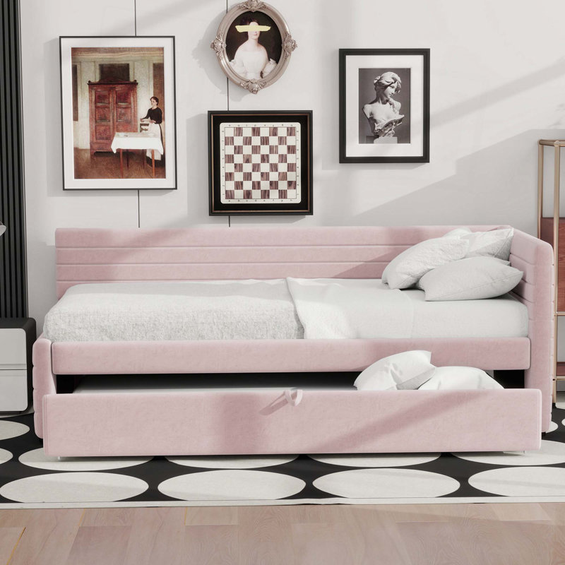 Lit de jour simple rembourré avec couchette, Rose