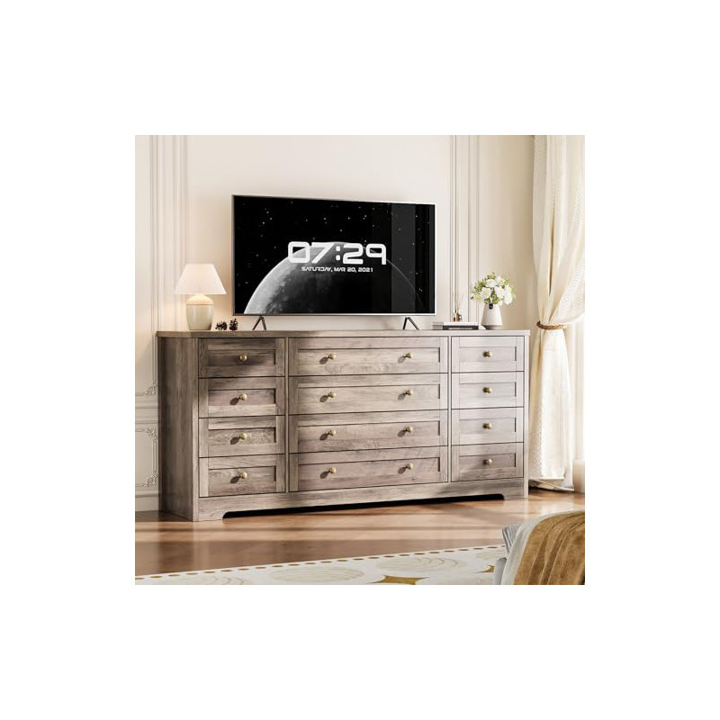 12 Drawers Wood Dressers for Bedroom, Modern Wooden Dresser for Living Room, Hallway, Entryway, Grey