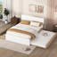Lit double moderne avec lit gigogne simple et 2 tiroirs de rangement pratiques en chêne blanc brillant-70027402