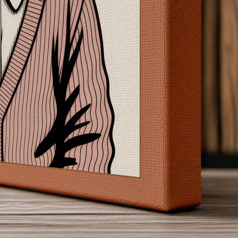Cat in Cardigan Boho - Wrapped Canvas, 24x16 - 61.0 x 40.6 cm, Terracotta Border