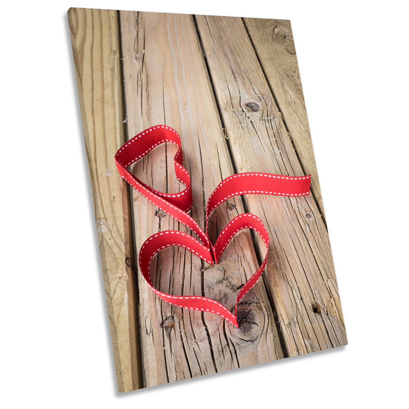 X0440 Love Heart Shabby Elegance Ribbon - Wrapped Canvas Print, 24cm H x 16cm W x 2cm D