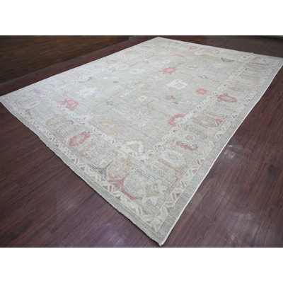 Tapis oriental 11 pi 8 po x 15 pi 4 po gris Angel, avec motif de feuilles angora afora 100% laine, noué à la main, colorants végétaux, très grand, très grand tapis oriental