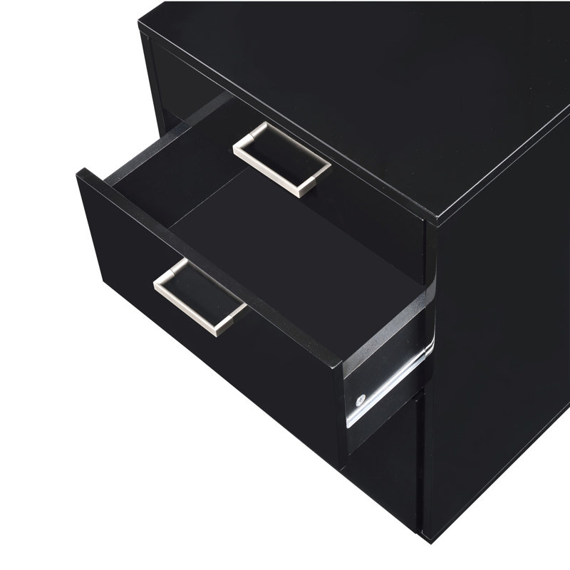 3 File Cabinet In Black - High Gloss & Accent, , 18"x22"x28"h, No Assembly, 62 Lb, Caster Wheels For Easy Rolling Rectangular With 3 Drawers Finish, Material, Included