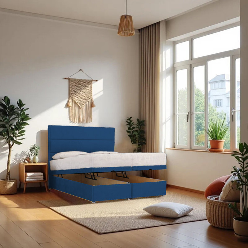 Upholstered Divan Bed with Mattress, Small Double (4'), Navy