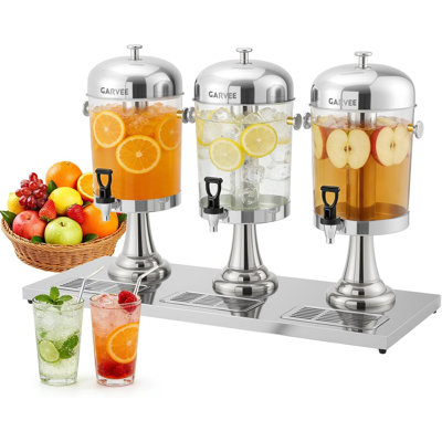 6.6 Gal Drink Dispenser Set – Stainless Steel with Ice Core & Stand for Cold Drinks, Juice, Lemonade