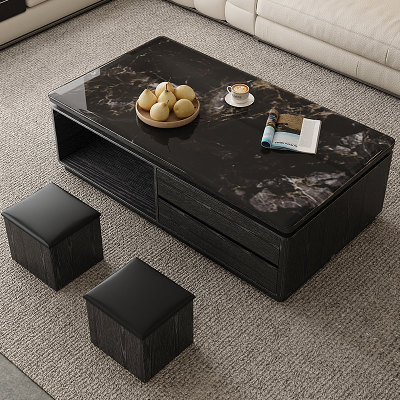 Table basse moderne avec repose-pieds avec rangement, Noir, H 19,68 po x L 55,11 po x l 31,49 po, Noir