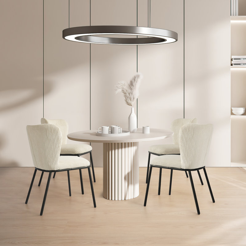 18.8'' H Tufted Fabric Upholstered Metal Side Chair, Beige