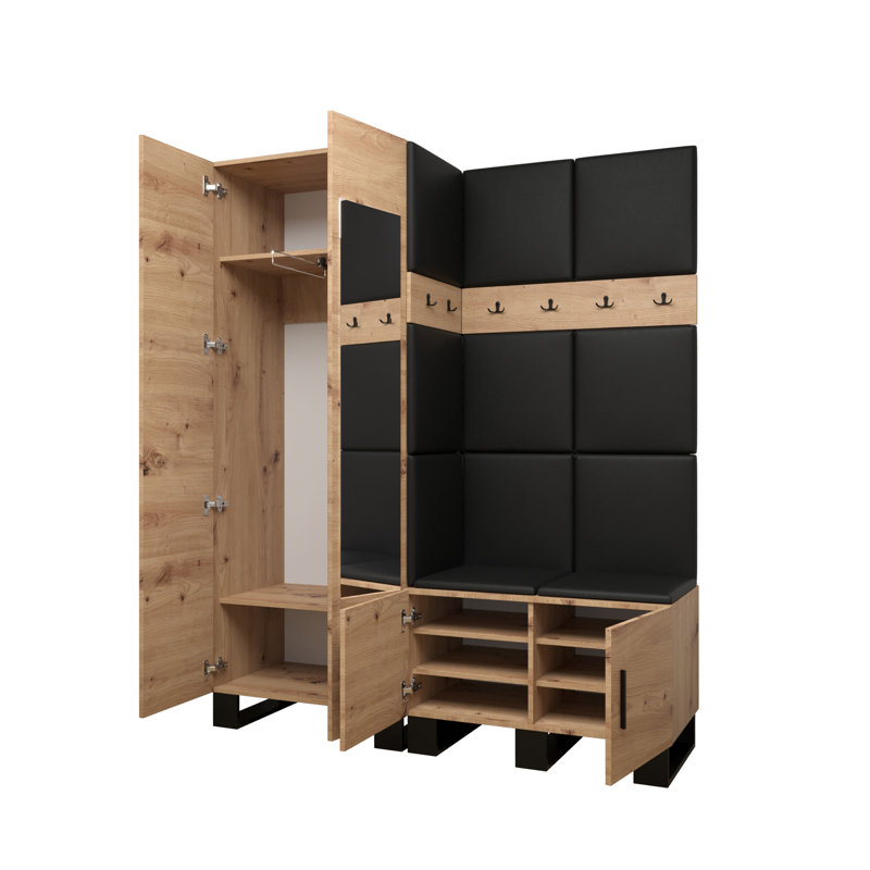 Adriane Hallway Set with Storage Bench and Shoe Storage, Black/Brown