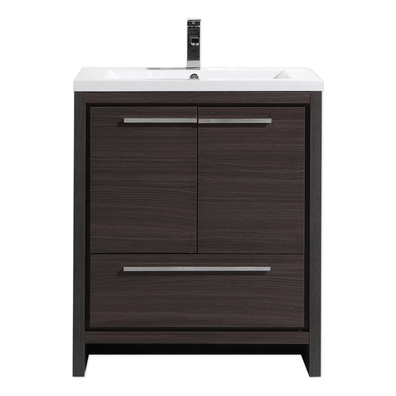 Ninel 29.5'' Single Bathroom Vanity with Plastic Top, Dark Grey Oak