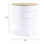 Élégante table d'appoint ronde en bois blanc utilitaire - entièrement assemblée, assemblée - lieu et utilisation avec présentoir assemblé