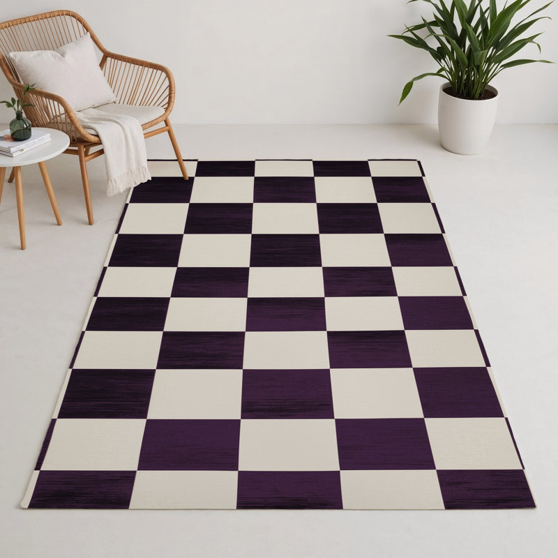 Checkered Beige Indoor and Outdoor Area Rug, Rectangle 9' x 12'