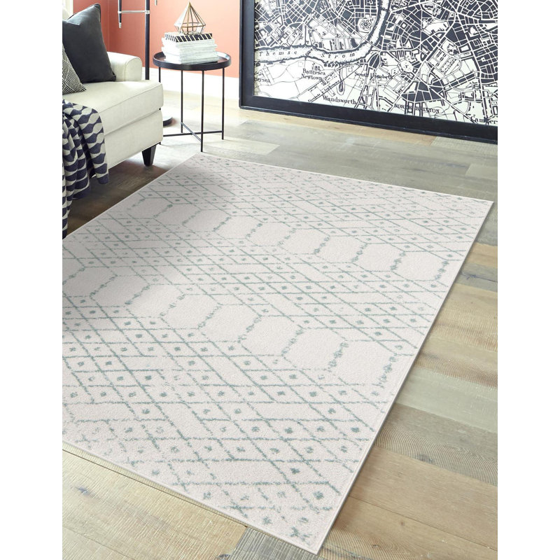 Tapis ivoire à motif géométrique ivoire d'Igon, Rectangle 7 pi 1 po x 10 pi
