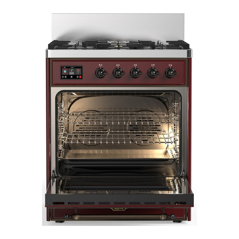 Majestic III Series 30 Inch Dual Fuel Range with 5 Sealed Burners in Emerald Green (Natural Gas, Burnished Trim), Burgundy