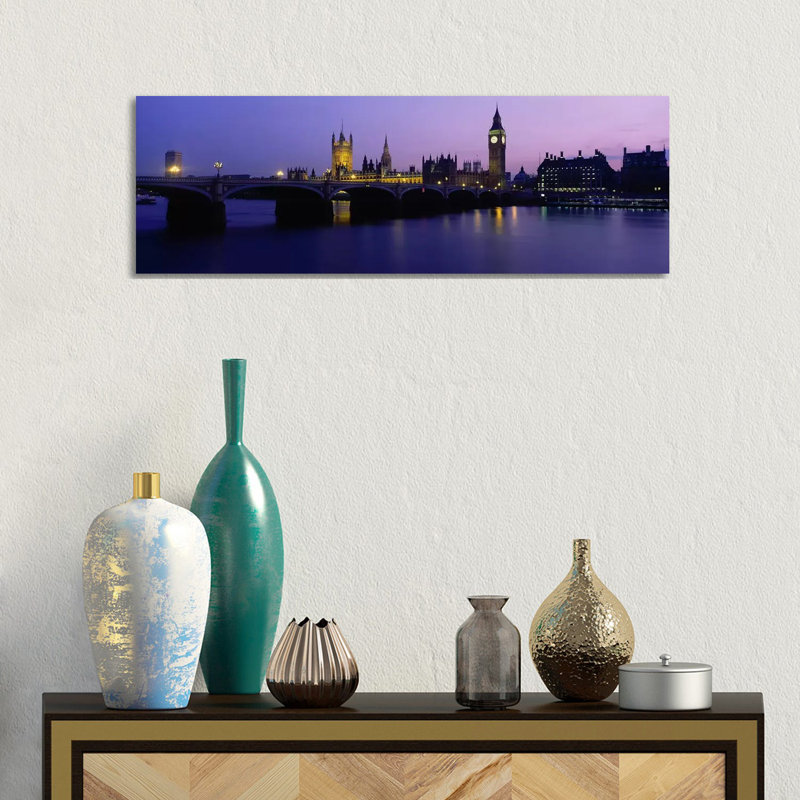 An Illuminated PAlace Of Westminster I, London, England, United Kingdom - Wrapped Canvas Panoramic Print