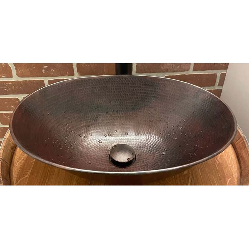 17" Oval Copper Bathroom Sink Pop-Up Drain Included
