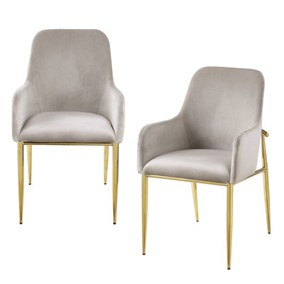 Ensemble de deux chaises d'appoint en velours gris et or et bois et métal