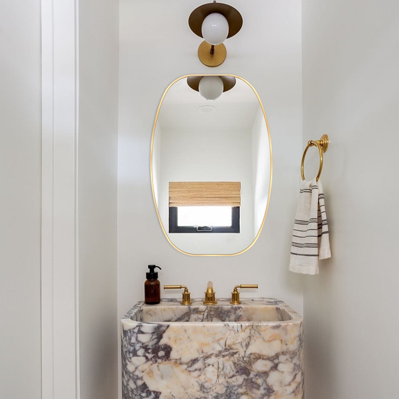 Miroir de salle de bain ovale, H 30 po x l 20 po, Or brossé