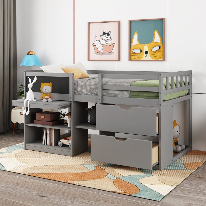 Lit simple avec tablettes Henadz, gris