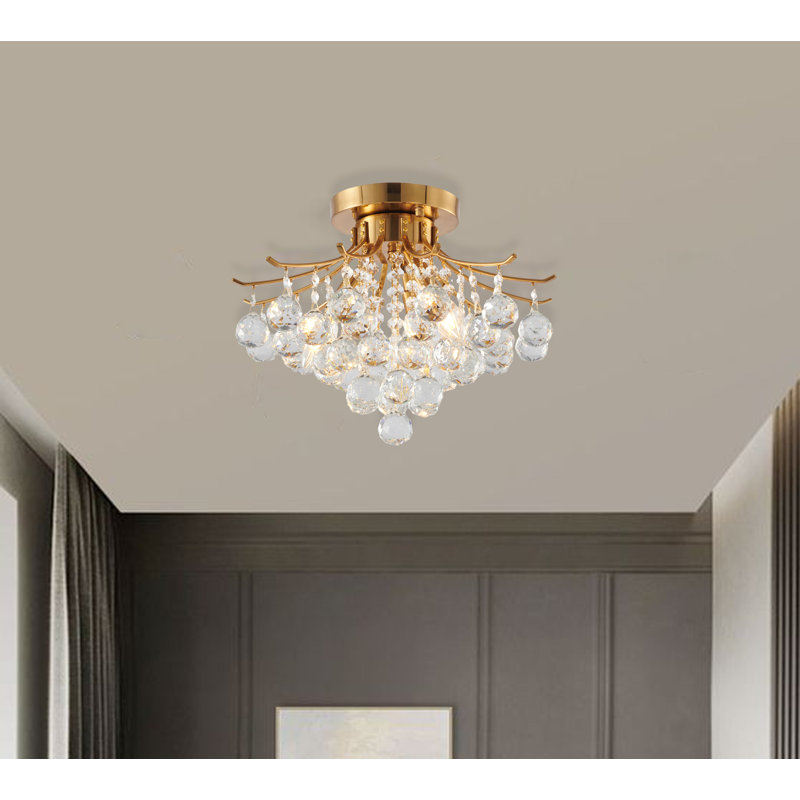 Plafonnier semi-encastré en cristal 3 lumières Crapp, Laiton teint