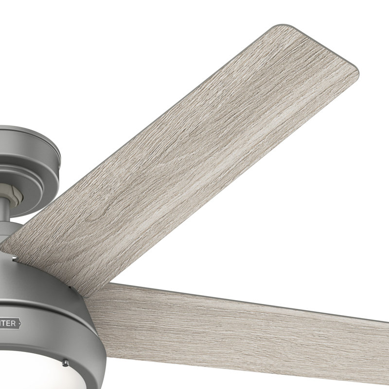 52" Burroughs 5-Blade Standard Ceiling Fan With LED Light Kit And Handheld Remote, Matte Silver