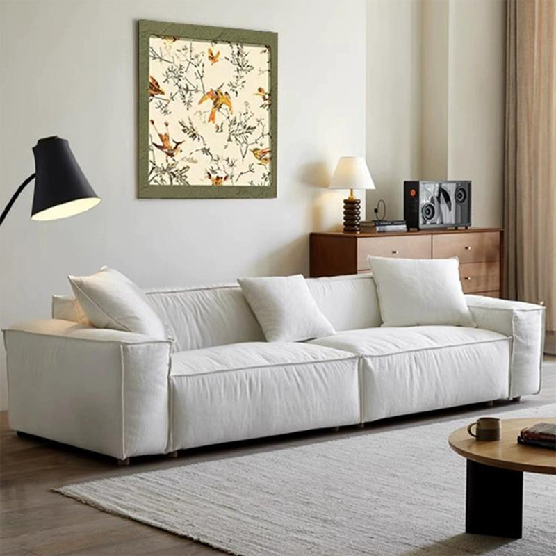Canapé modulaire en coton et lin blanc, H 27,56 po x l 110,24 po x P 39,37 po, 4