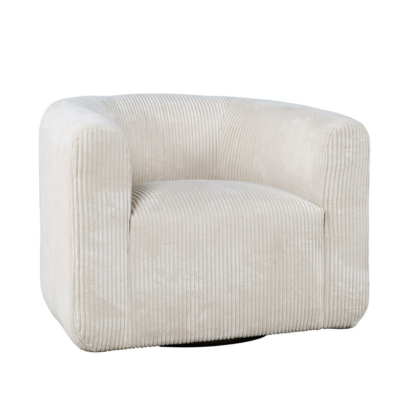 Wakenda Modern Corduroy Upholstered Curved Barrel Swivel Accent Chair, Natural