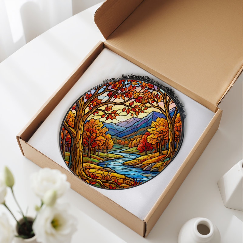 Panneau de vitrail 12 "H Autumn Landscape, H 12 po x l 12 po 