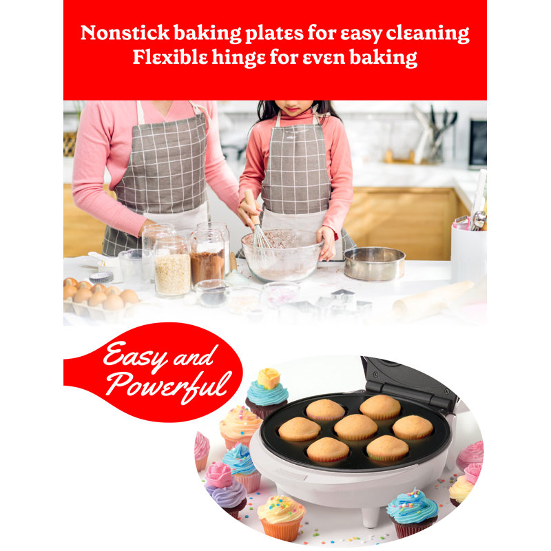 BCK Series Betty Crocker Mini Cupcake Factory, Mini Cupcake Maker with Nonstick Surface, Pink/White