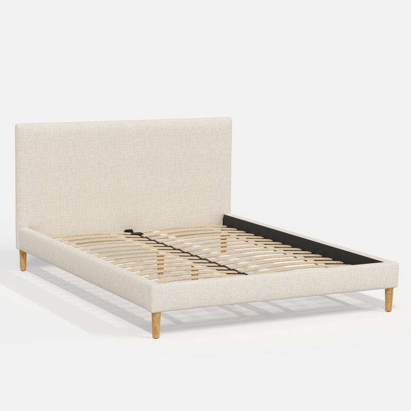 Lit plateforme Olivet, Lin classique talc, Simple