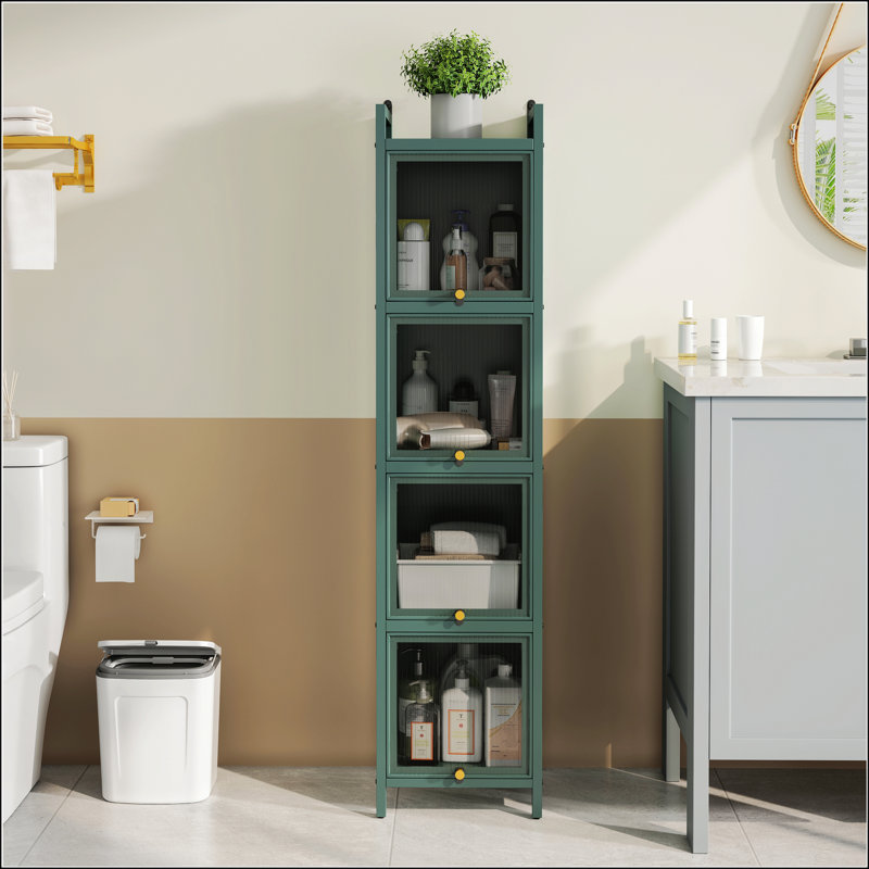 Modern Four-Tier Glass Door Cabinet With Featuring Five-Tier Storage, For Entryway Living Room Bathroom Dining Room