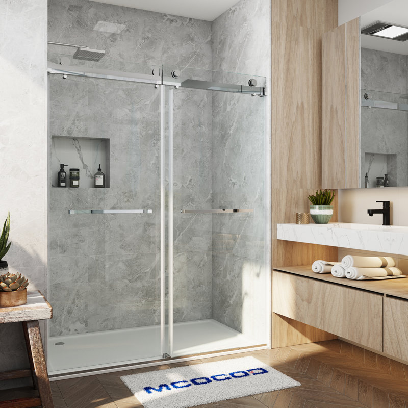 Opal Mirage MCOCOD 56-60" W x 76" H Double Sliding Frameless Smooth Sliding Shower Door with 3/8" (10mm)Clear Glass, Chrome