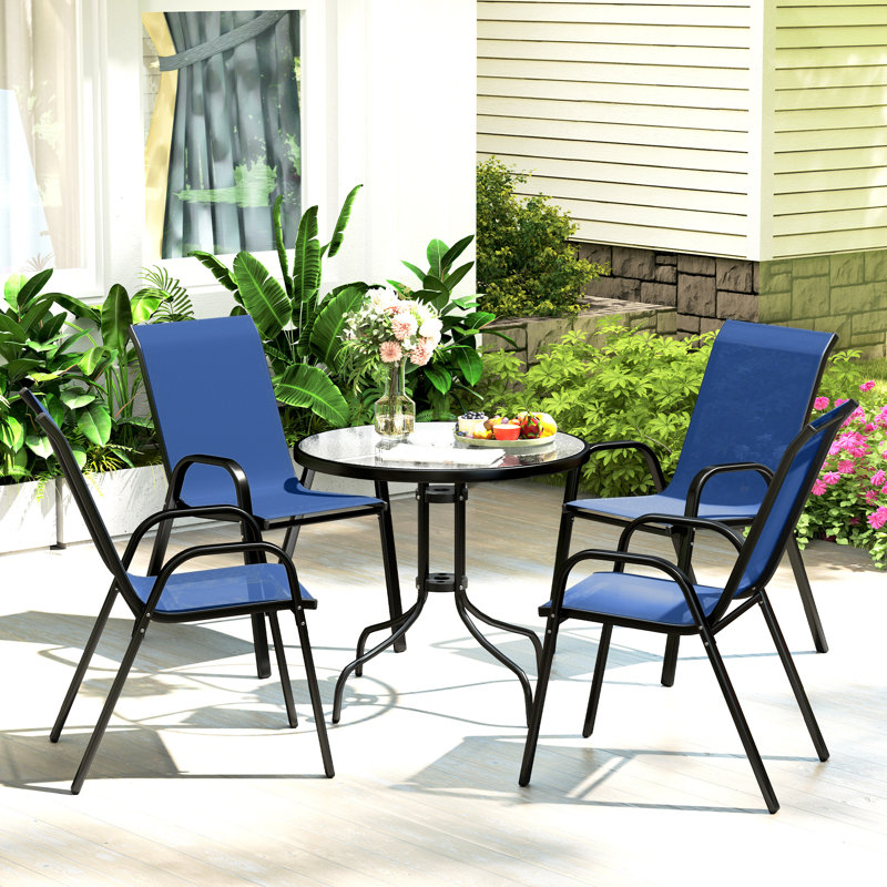 Outsunny 5 Pieces Garden Dining Set 4 Seater Garden Furniture Dark Blue
