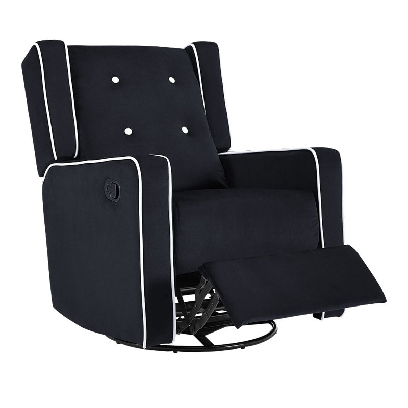Parkhur 29" Wide Upholstered Manual Swivel Glider Rocker Recliner Nursery Chair, Black Microfiber/Microsuede