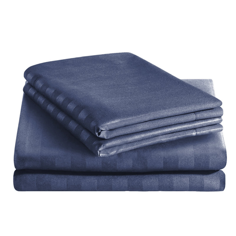 Luxurious 3-Piece Ultra Soft Stripe Duvet Cover Set with Pillowcases, Washed Blue