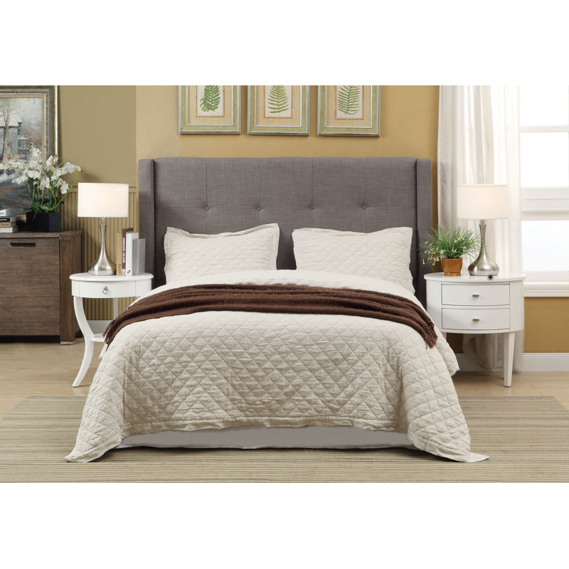Nand Solid Wood Wingback Bed, Queen