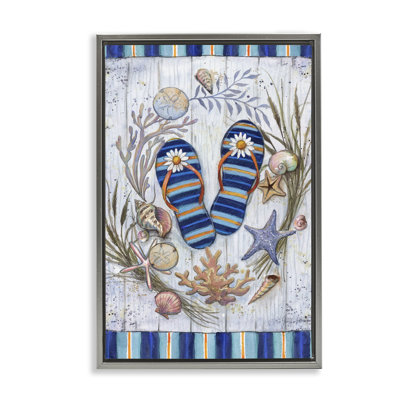 «Coastal Wreath & Flip Flops», toile flottante encadrée par Geoff Allen