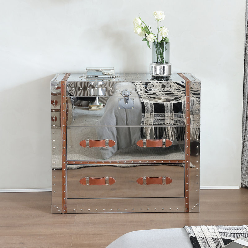 Commode 2 tiroirs avec miroir Kuebler, Argent