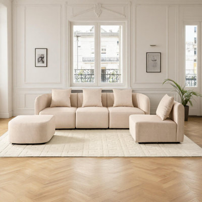 118" Modern Velvet Modular Sofa – 4 Seater With Ottoman