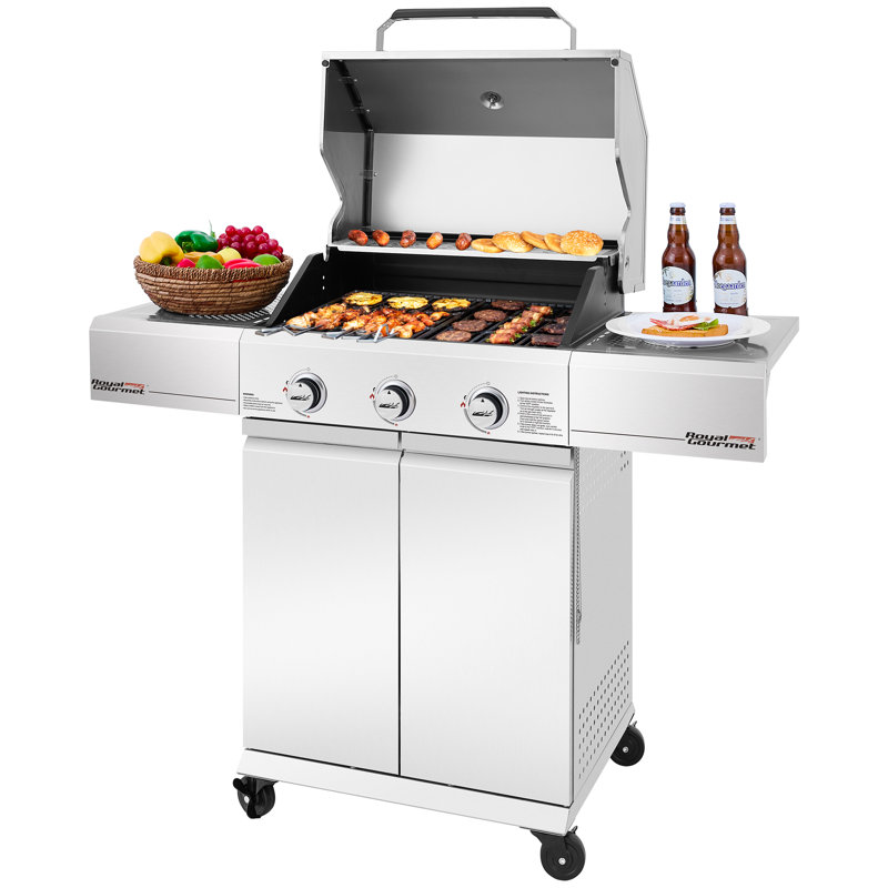 Barbecue au gaz en acier inoxydable à 3 brûleurs Royal Gourmet, sortie de 30 000 BTU