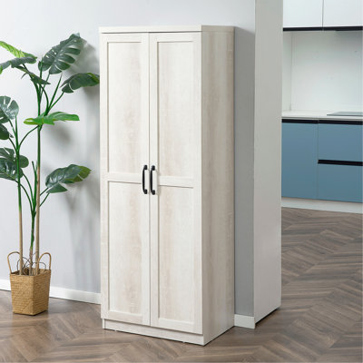 Cabinet 63" Kitchen Pantry, Storage With 5-Tier Shelving And 2 Adjustable Shelves For Dining Room, Antique White