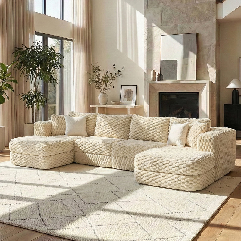 135.4" Modular U-Shaped Sectional Sofa With 2 Movable Ottomans For Living Room, Coffee