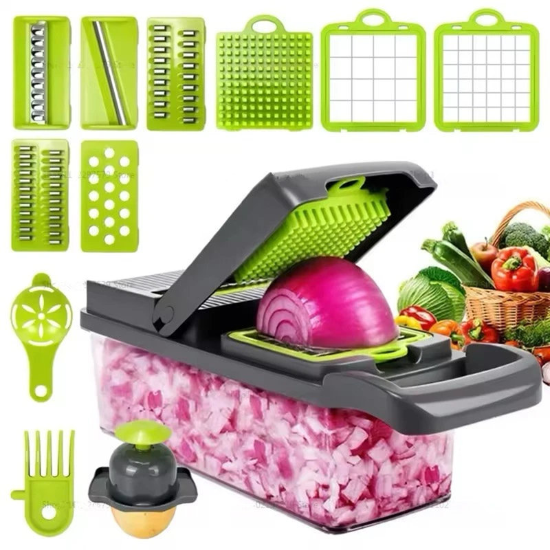 Hachoir à légumes 16 en 1, mandoline, coupe-légumes avec éplucheur, ustensile de cuisine multifonctionnel pour la préparation des fruits et des salades