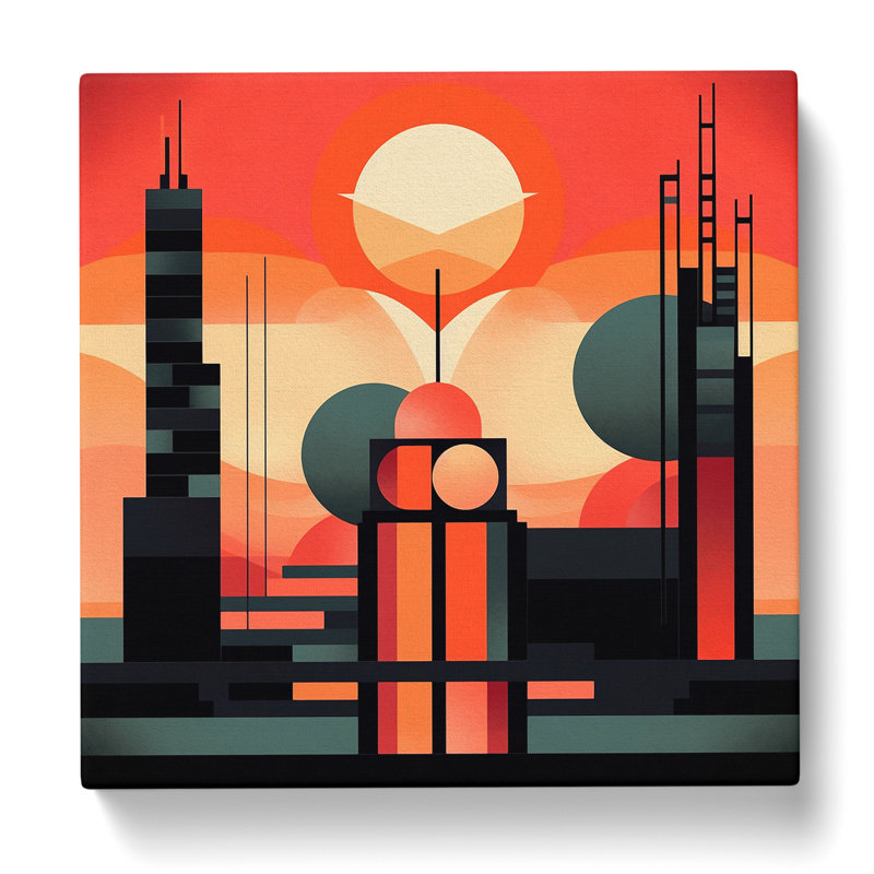 Art Deco Sunset Bauhaus - Print, 35cm H x 35cm W x 3cm D