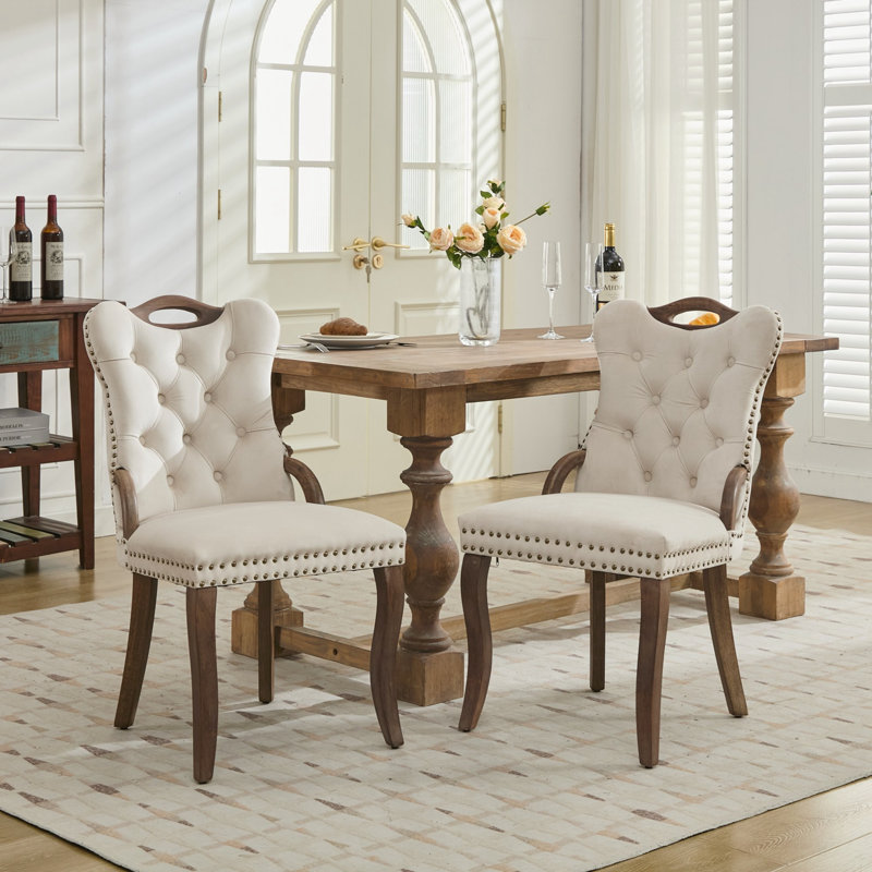 Chaise de salle à manger avec garniture touffetée à la main, Beige
