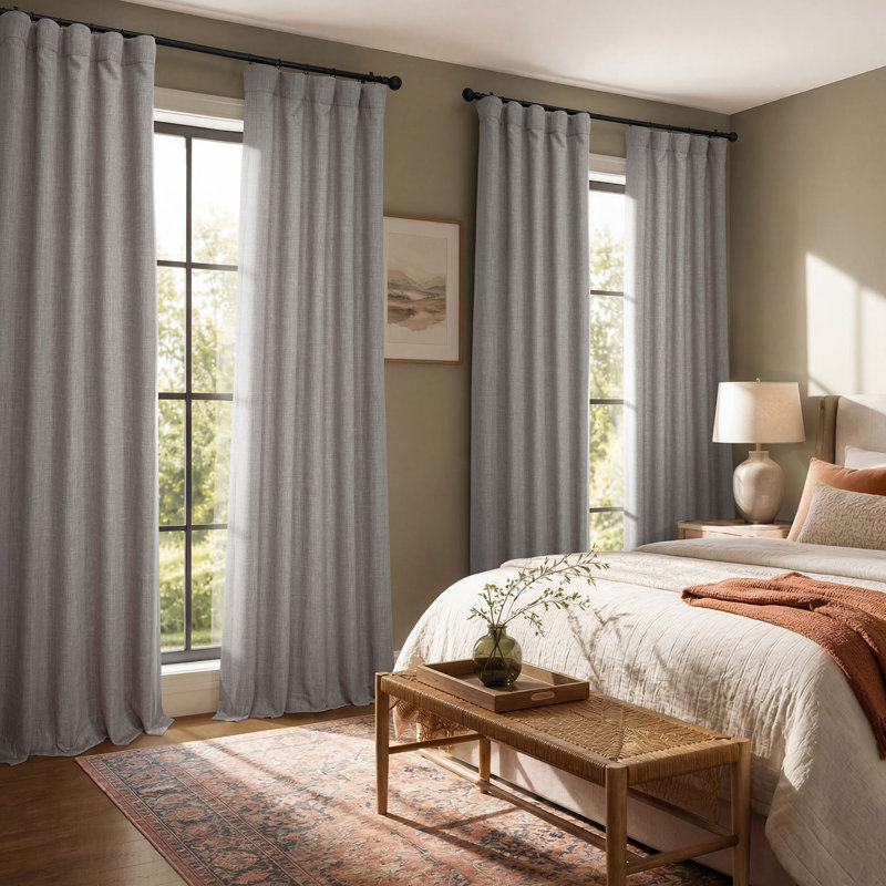 Ottis Faux Linen Room Darkening Curtain Panel, Clay, 50" W x 84" L