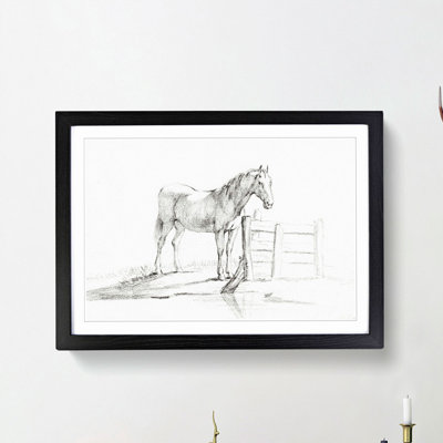 Horse by the Gate by Jean Bernard - Picture Frame Drawing Print