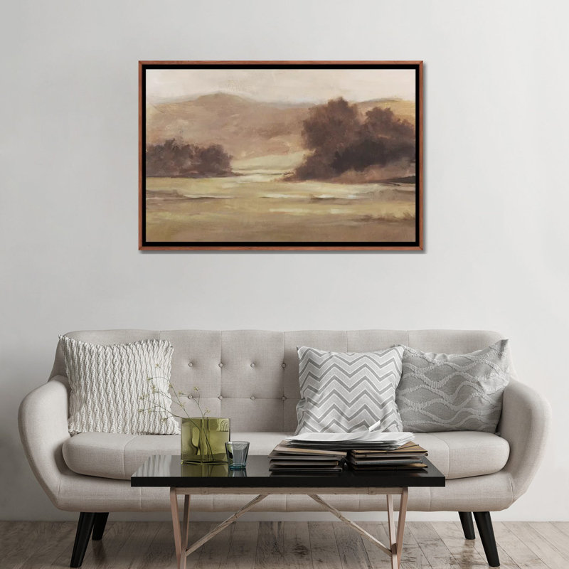 Reproduction d’art, "discrète Landscape I" par Ethan Harper, Toile encadrée, H 32 po x l 48 po, Bois brun classique