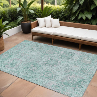 Tapis extérieur lavable bleu sarcelle et gris 10 'X 14'